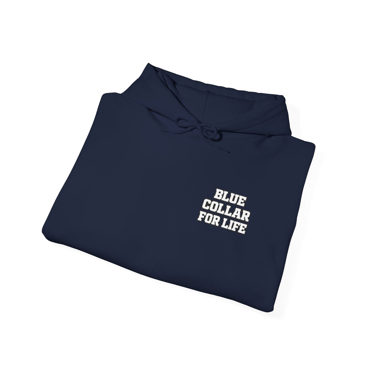 Blue Collar for Life Hoodie — Patriotic Truck & Mountain Workwear Sweatshirt