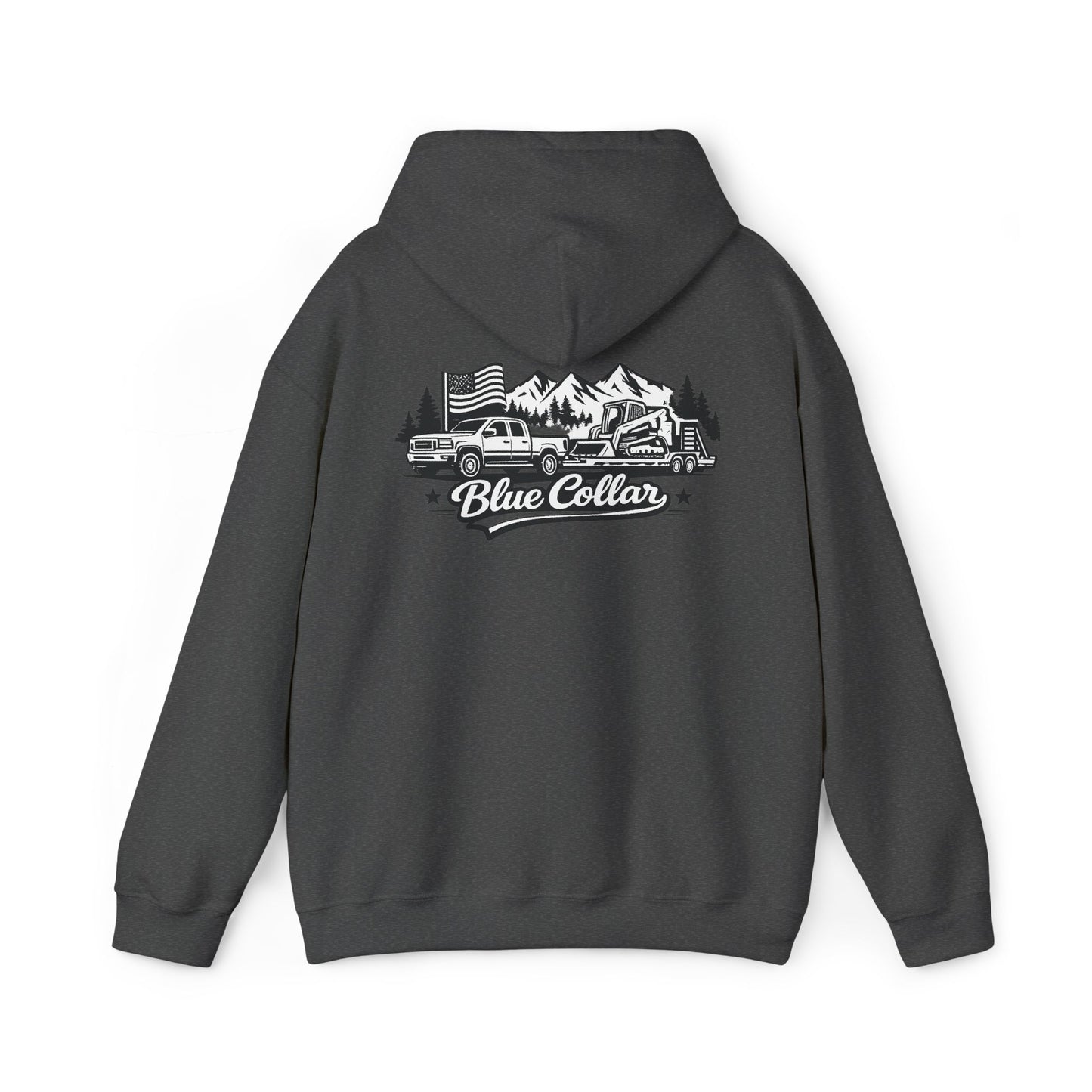 Blue Collar for Life Hoodie — Patriotic Truck & Mountain Workwear Sweatshirt