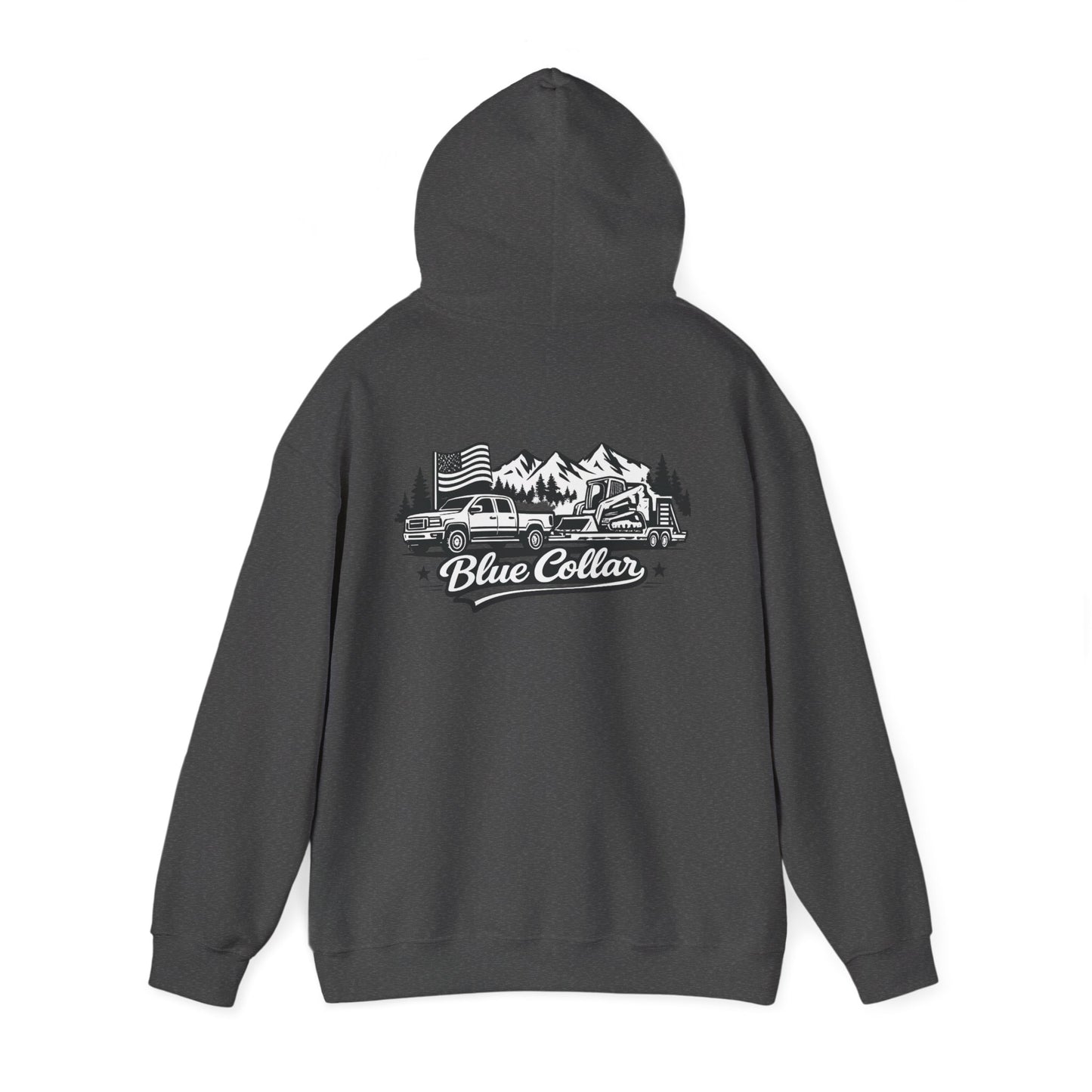 Blue Collar for Life Hoodie — Patriotic Truck & Mountain Workwear Sweatshirt