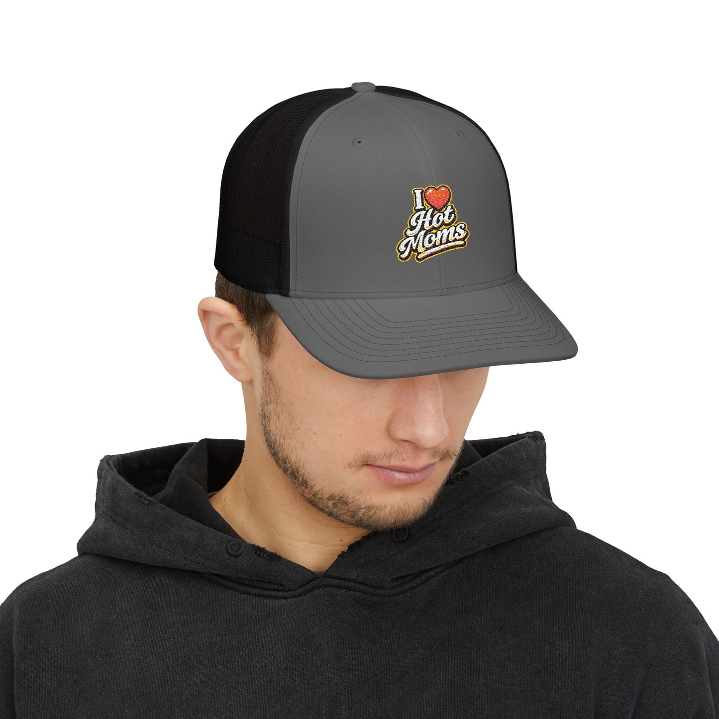 I Heart Hot Moms Snapback Embroidered Trucker Hat