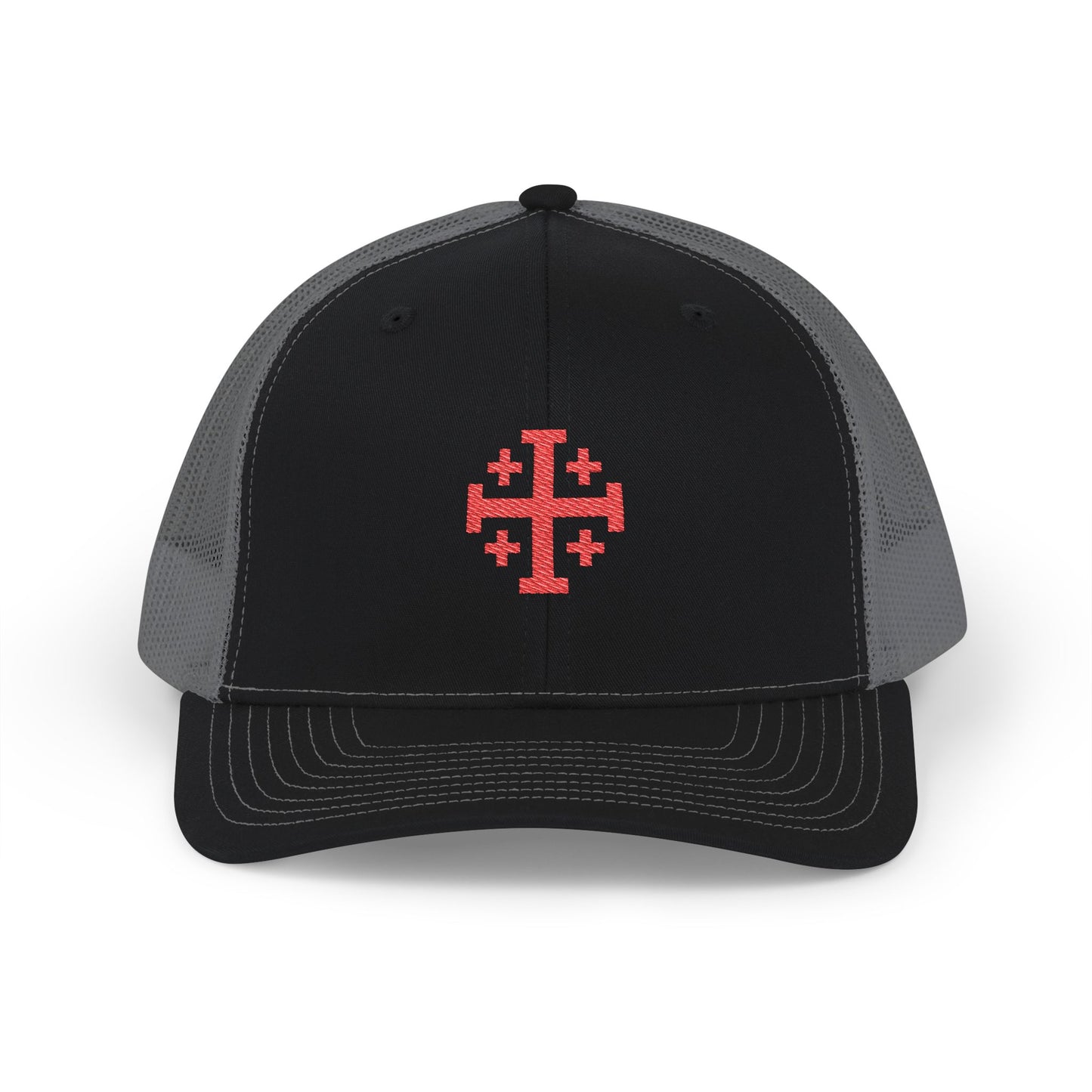 Embroidered Red Jerusalem Cross Trucker Cap
