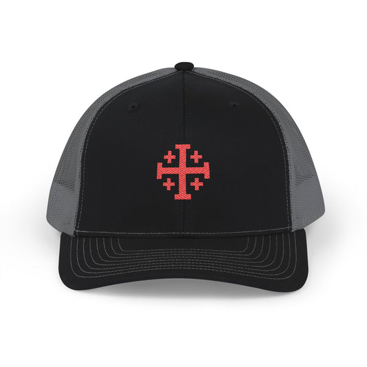 Embroidered Red Jerusalem Cross Trucker Cap