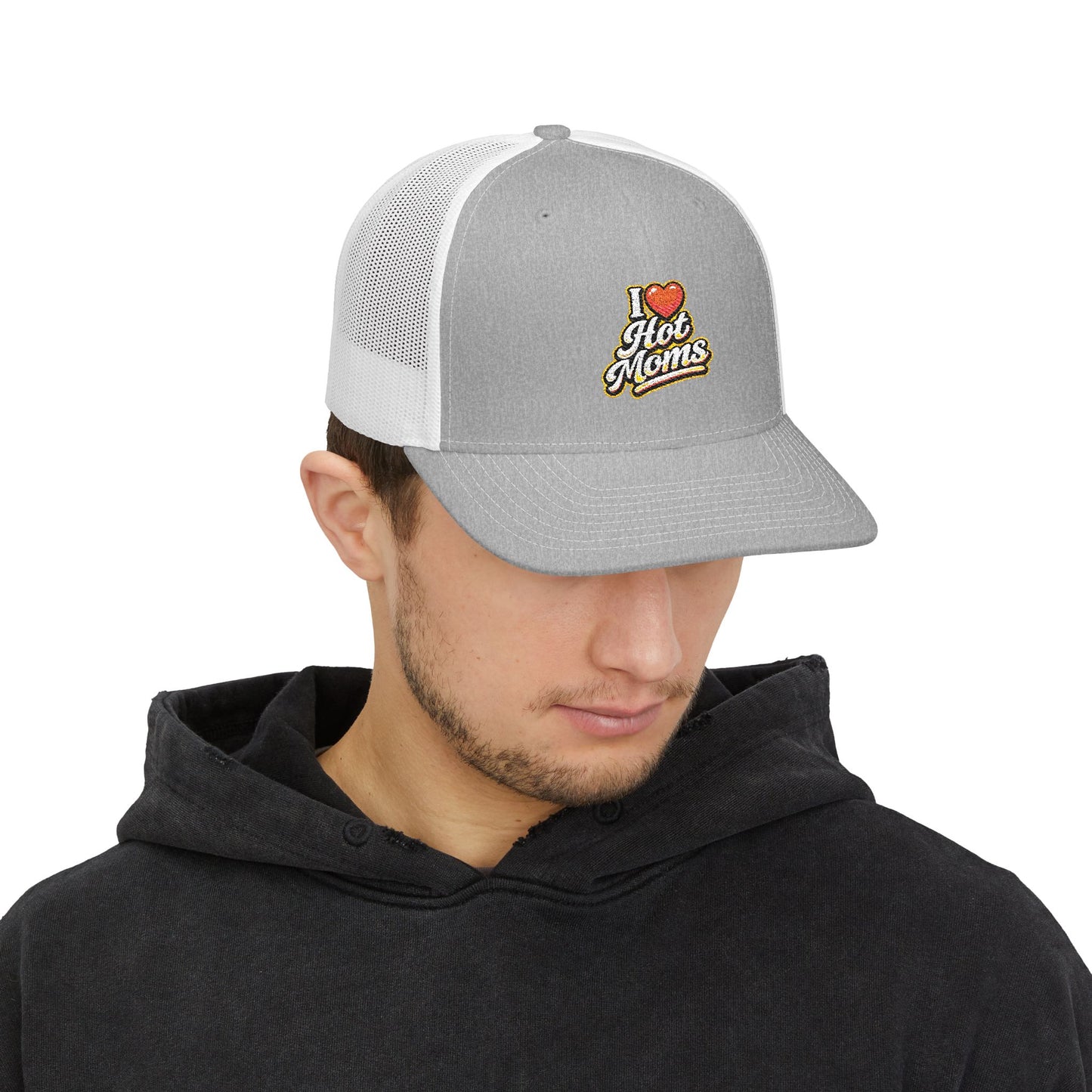 I Heart Hot Moms Snapback Embroidered Trucker Hat