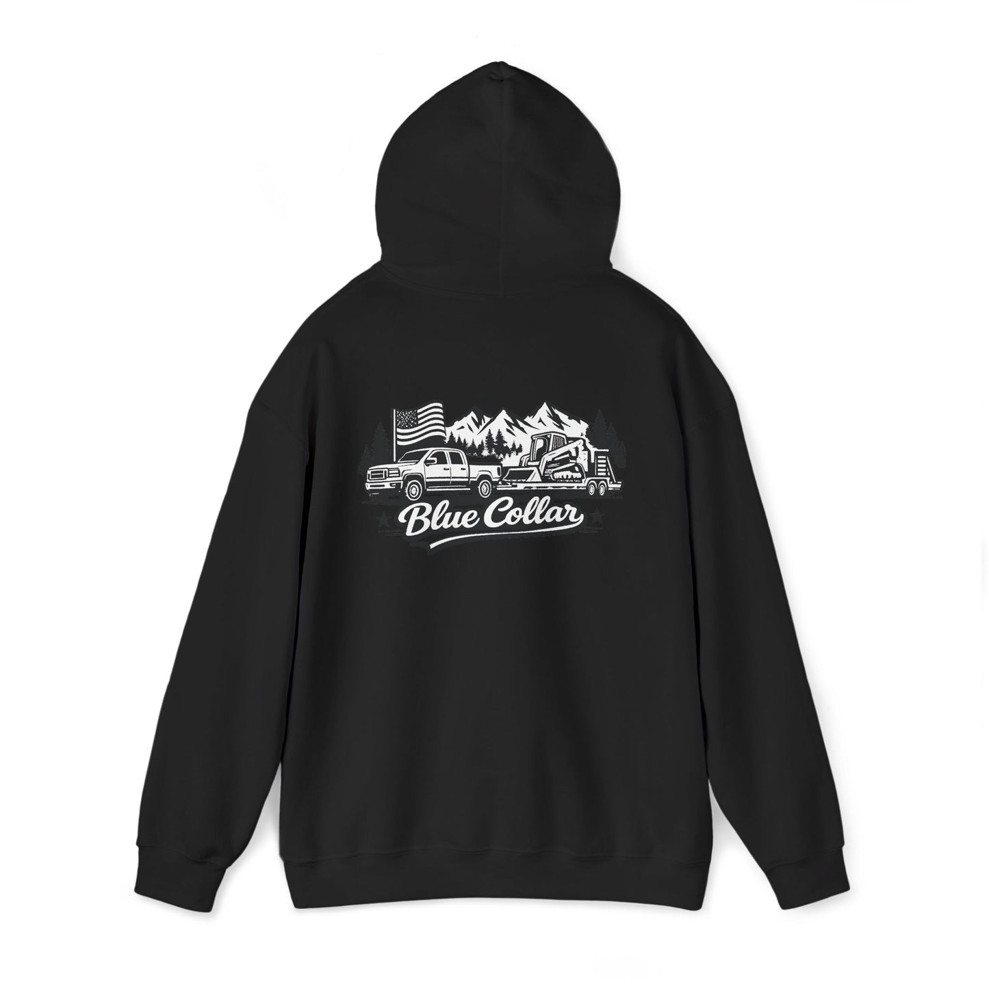 Blue Collar for Life Hoodie — Patriotic Truck & Mountain Workwear Sweatshirt