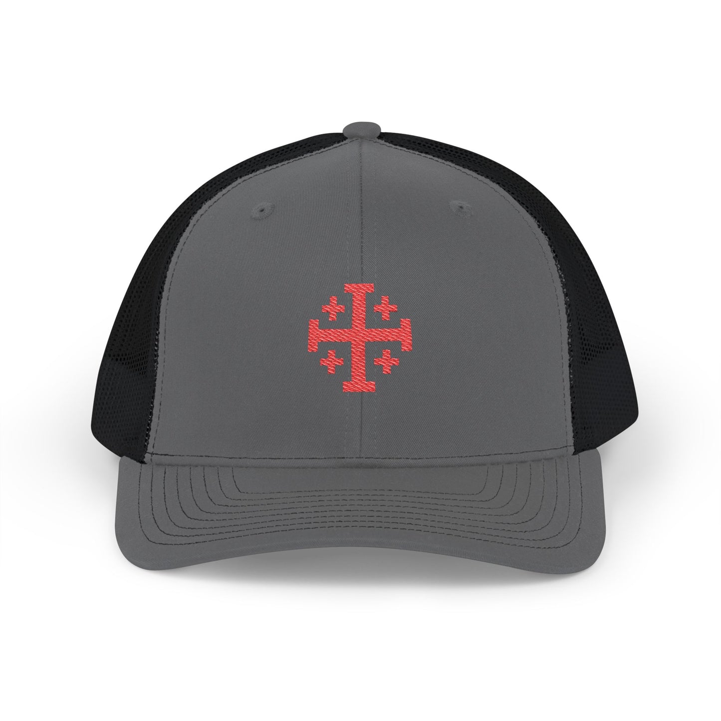 Embroidered Red Jerusalem Cross Trucker Cap
