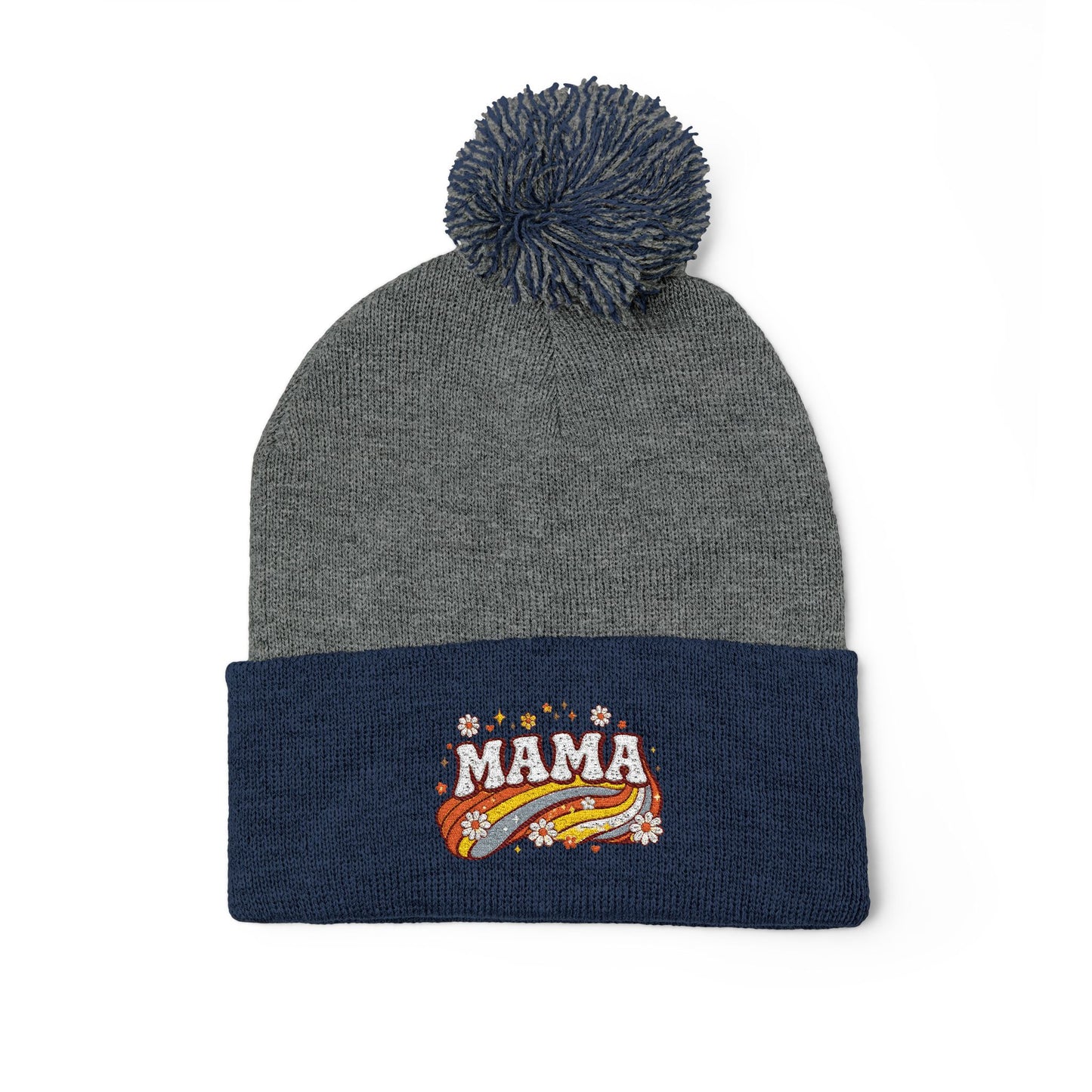 Mama Embroidered Pom-Pom Beanie