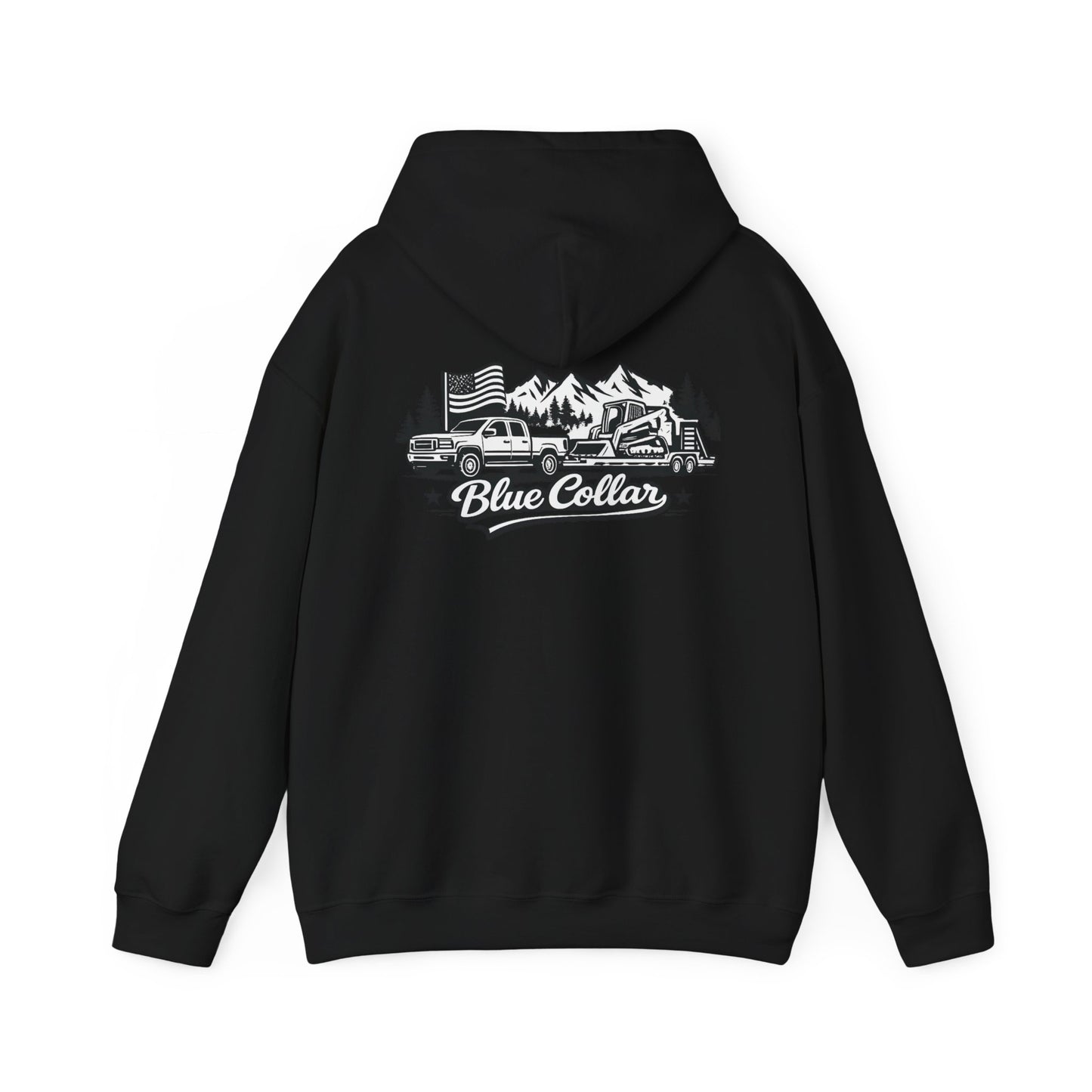 Blue Collar for Life Hoodie — Patriotic Truck & Mountain Workwear Sweatshirt