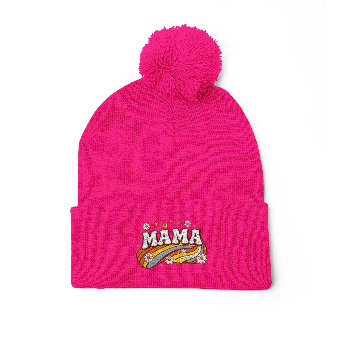 Mama Embroidered Pom-Pom Beanie