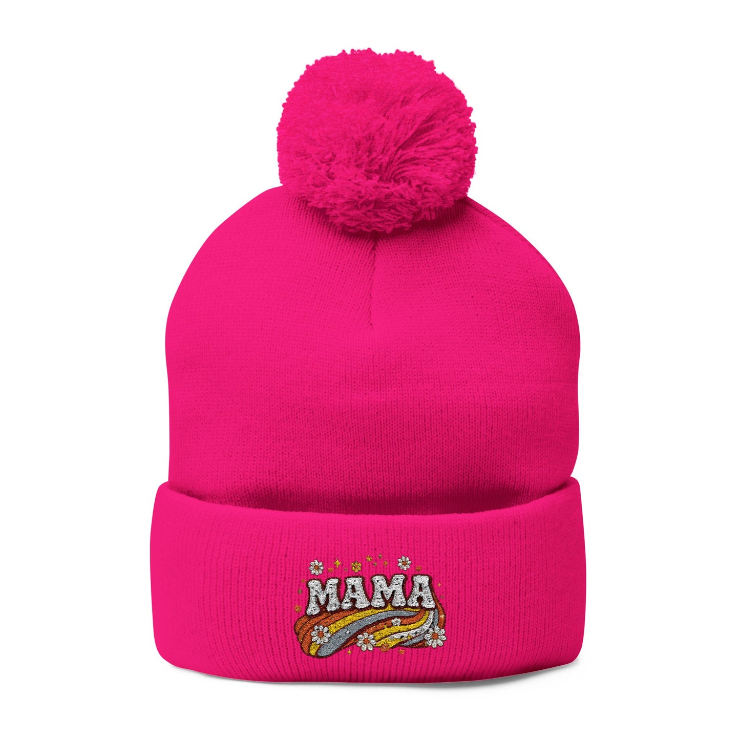 Mama Embroidered Pom-Pom Beanie