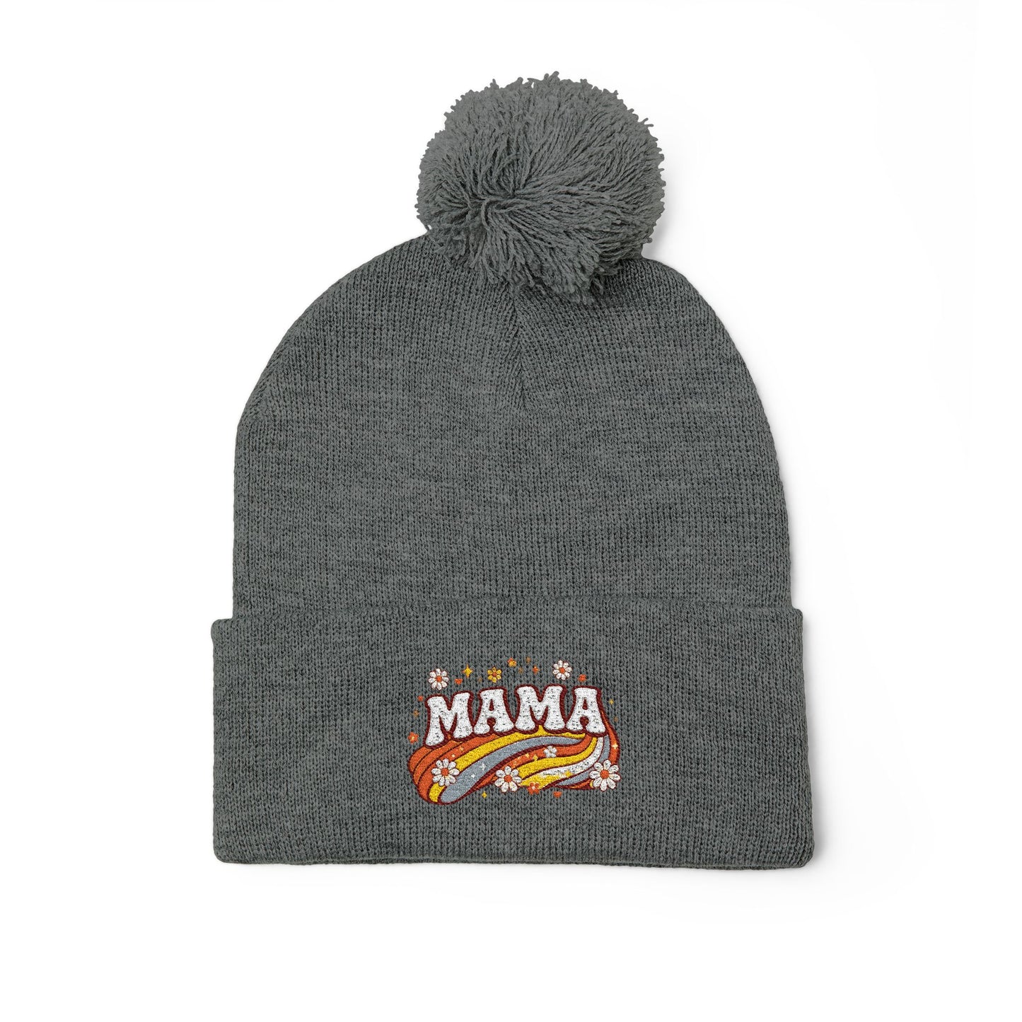 Mama Embroidered Pom-Pom Beanie