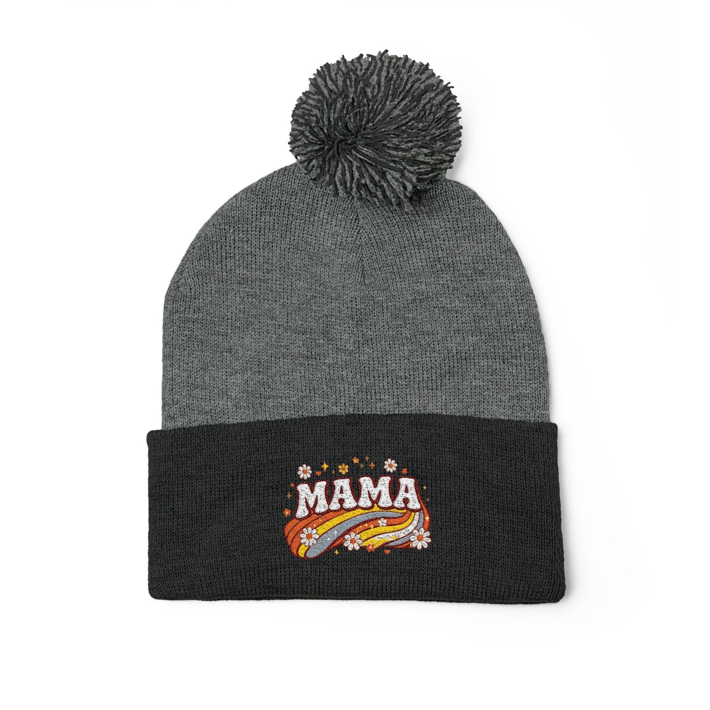 Mama Embroidered Pom-Pom Beanie
