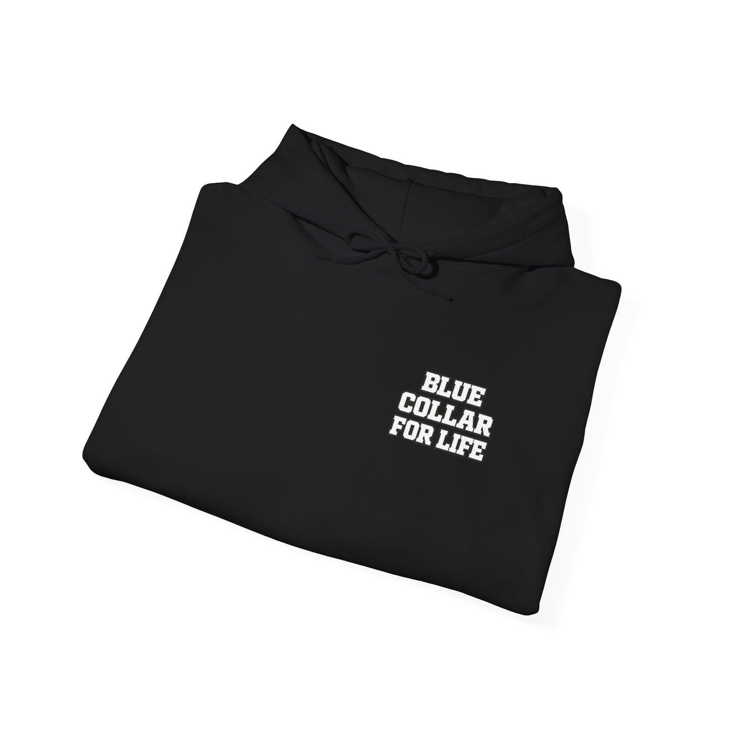 Blue Collar for Life Hoodie — Patriotic Truck & Mountain Workwear Sweatshirt