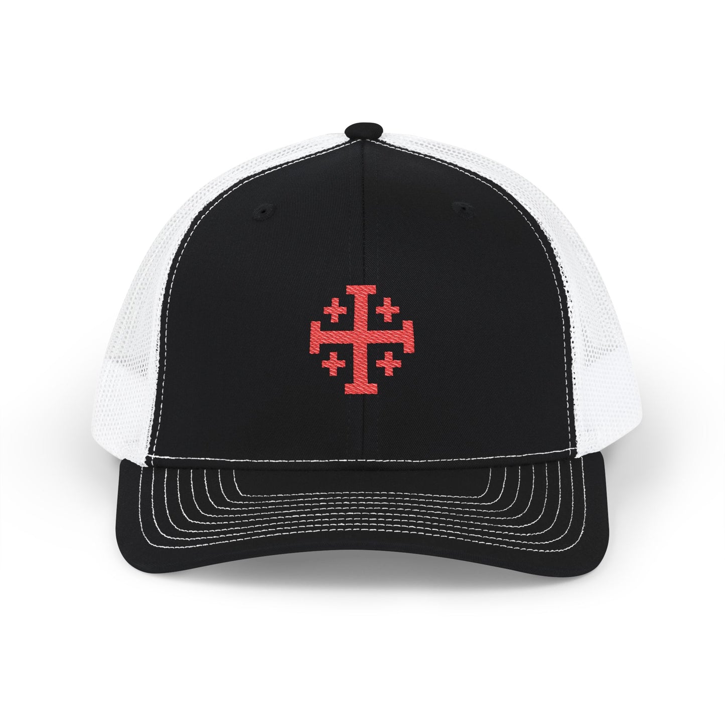 Embroidered Red Jerusalem Cross Trucker Cap