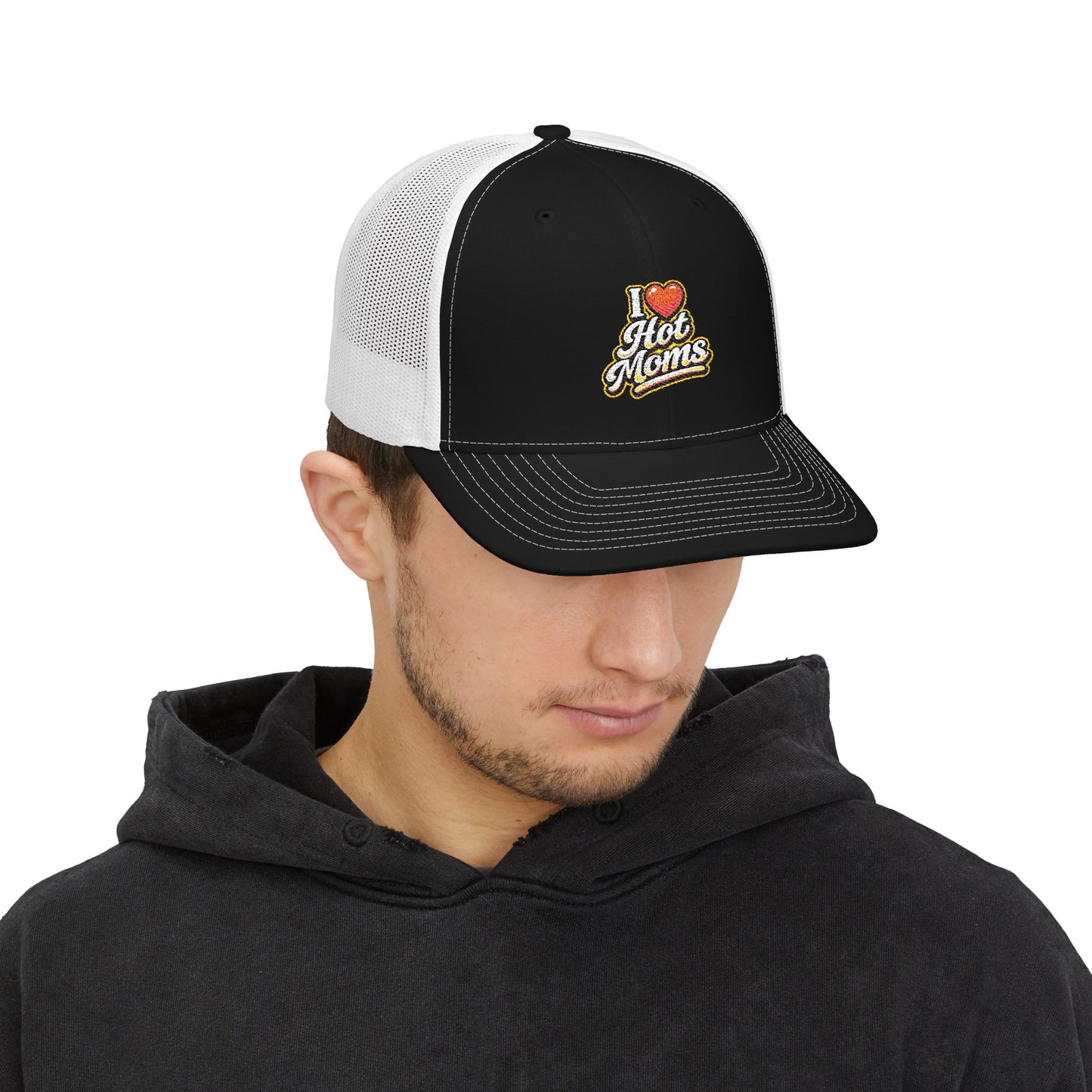 I Heart Hot Moms Snapback Embroidered Trucker Hat