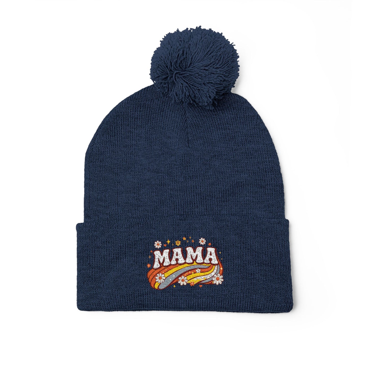 Mama Embroidered Pom-Pom Beanie