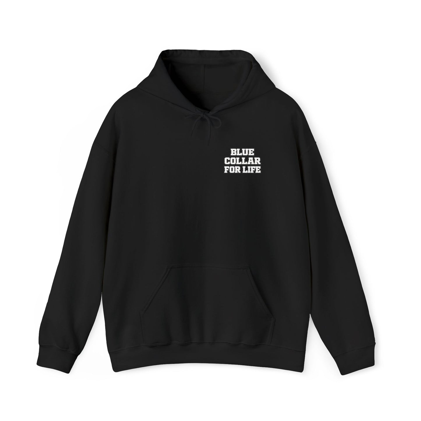 Blue Collar for Life Hoodie — Patriotic Truck & Mountain Workwear Sweatshirt