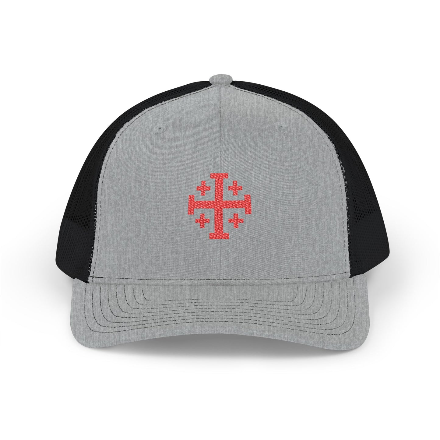 Embroidered Red Jerusalem Cross Trucker Cap