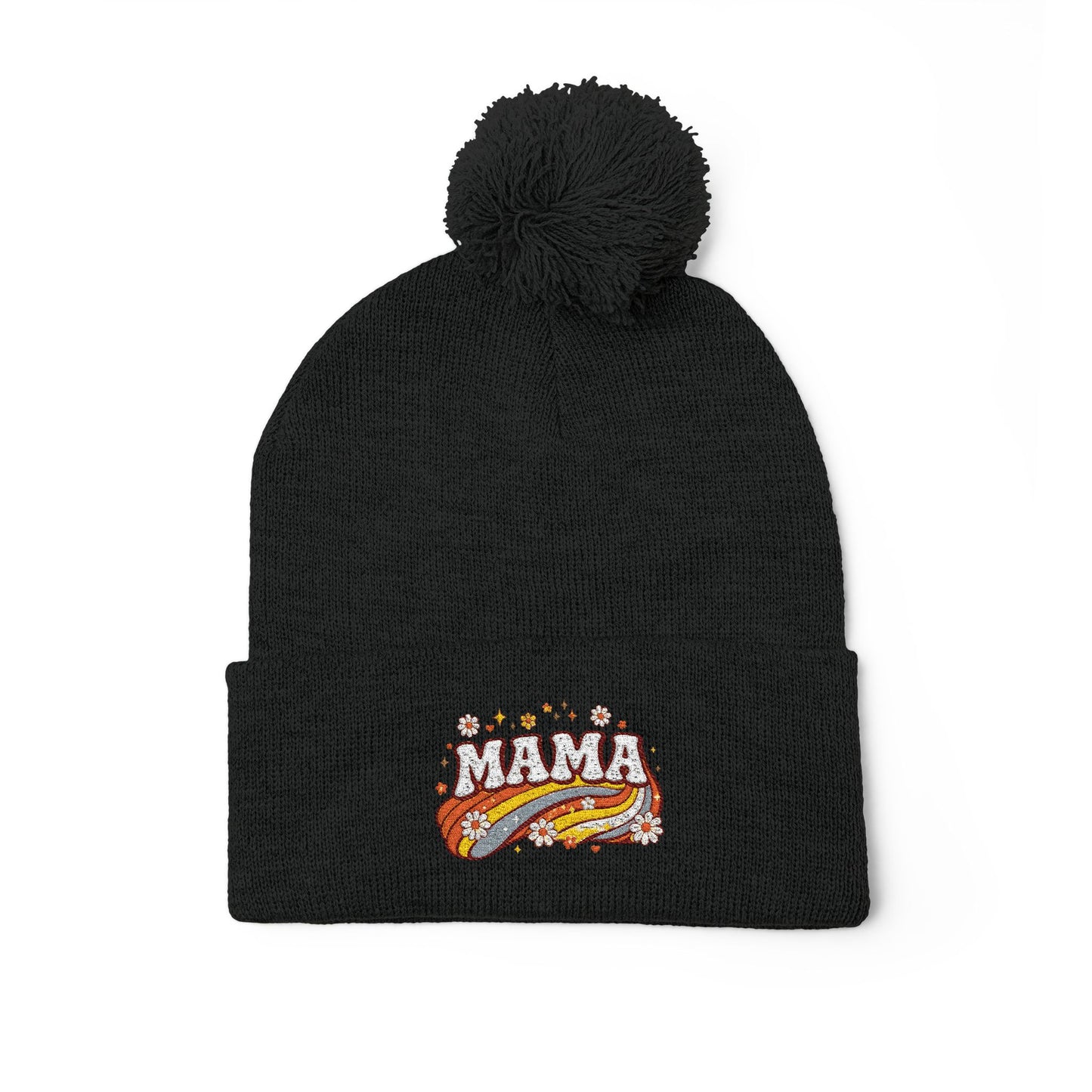 Mama Embroidered Pom-Pom Beanie