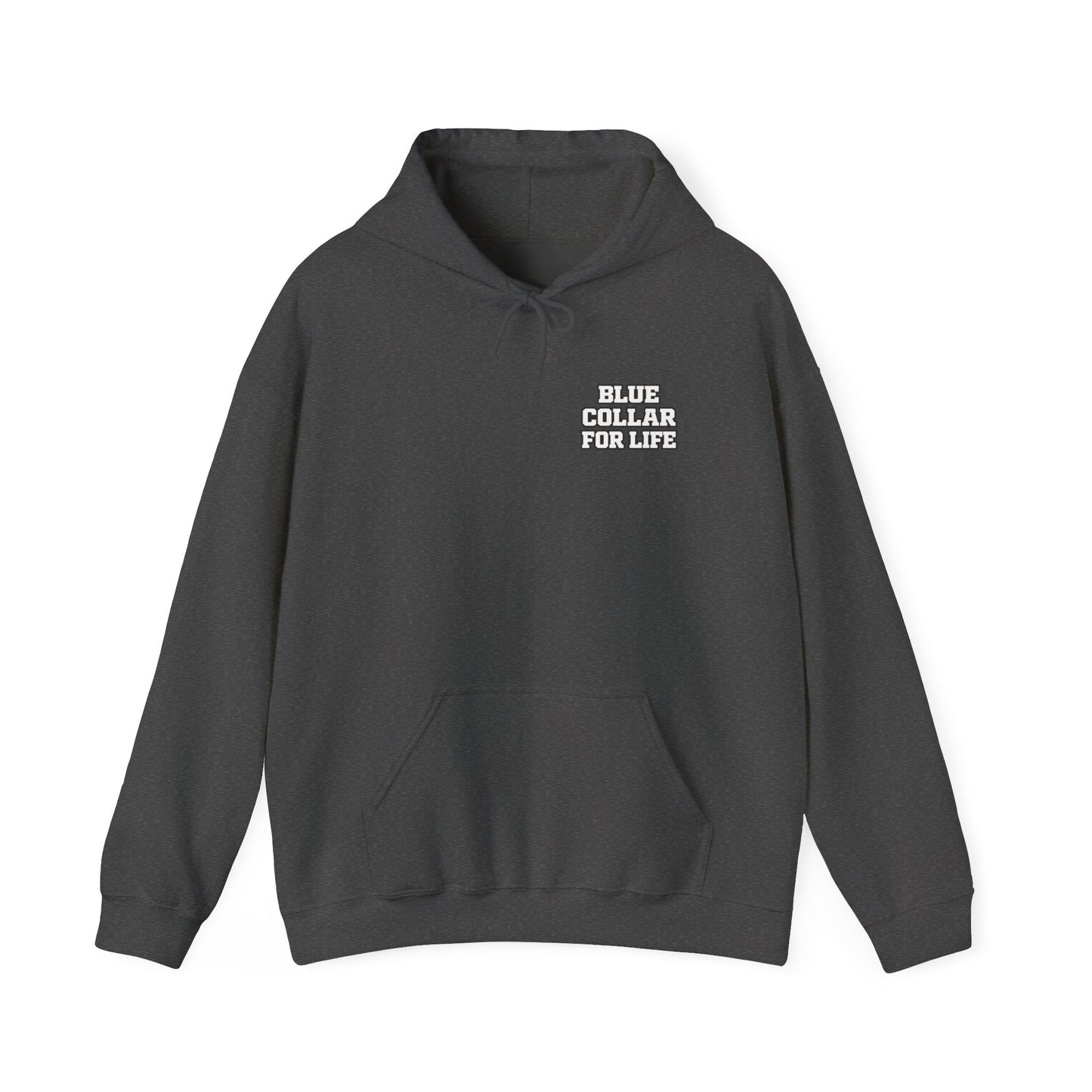 Blue Collar for Life Hoodie — Patriotic Truck & Mountain Workwear Sweatshirt